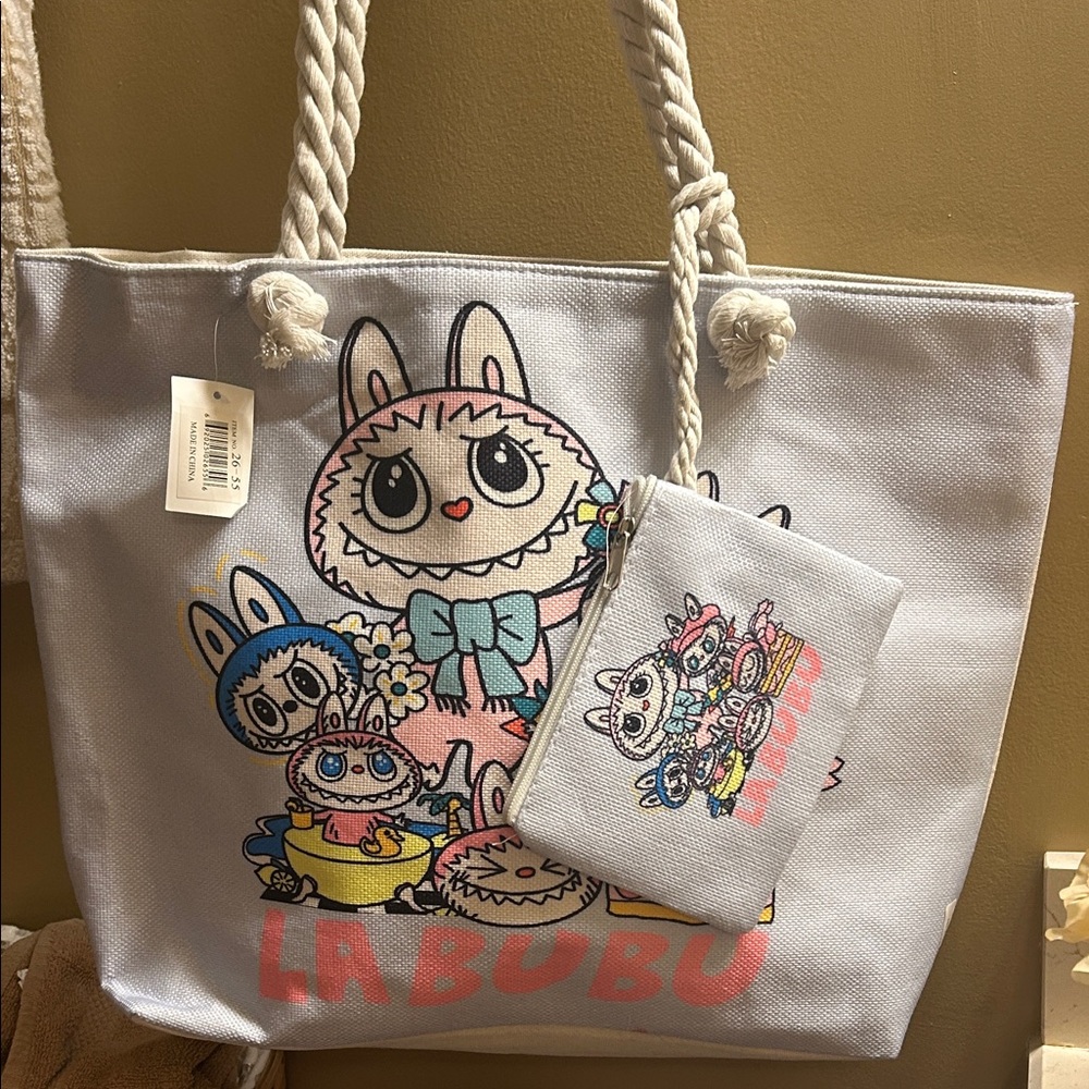 LaBubu White Canvas Tote Bag